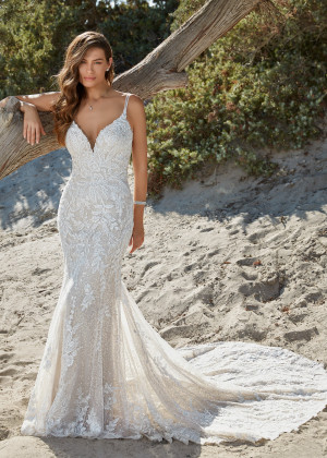 Heavily Sequined Embroidered Tulle Lace Sexy Fit-n-flare Wedding Dress
